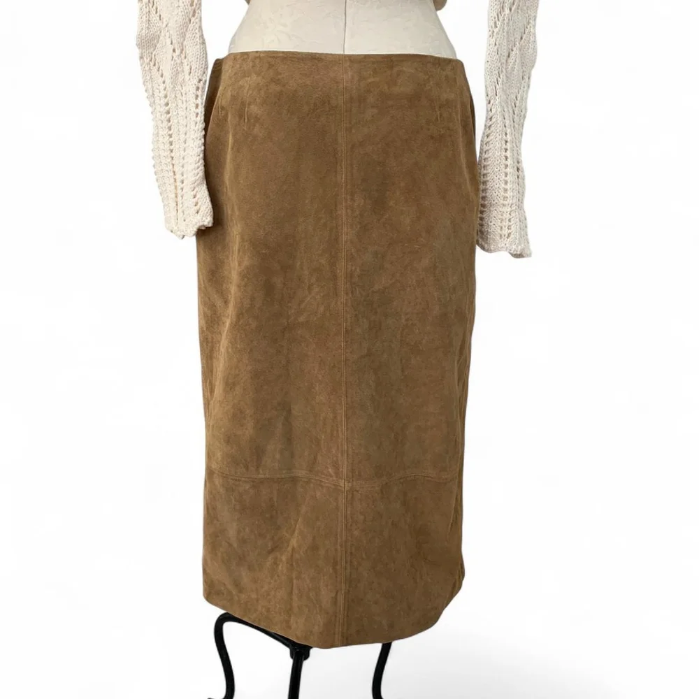 Vintage y2k Alfani Brown Suede Midi Skirt - Size 10